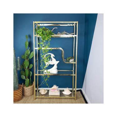 FREE SHIPPING! Vintage Brass Glass Etagere | Hollywood Regency Gold Shelf | Mcm Art Deco Bookshelf | Boho Shelving Display Case Hutch 