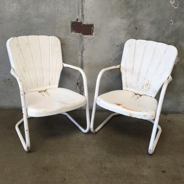Pair of White Vintage Metal Motel chairs