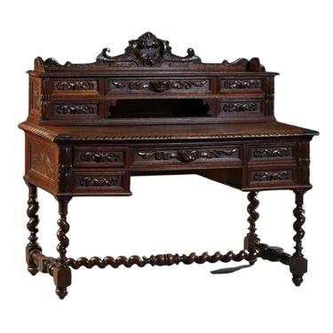 Antique French Henri II Style Carved Oak Desk, Circa. 1880!!