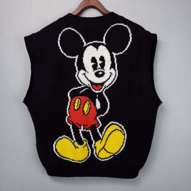 90s Mickey Mouse Knit Sweater Vest Large, Vintage Disney Sweater, Mickey &amp; Co, Oversized Knit Vest 