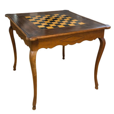 A French Provincial Style Walnut Flip-top Game Table with Inlaid Checkerboard