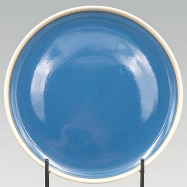 Heath Ceramics Serving Platter, Coupe Line Blue & Tan Glaze | Vintage California Pottery Chop Plate | Mid Century Modern Dinnerware 