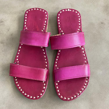Handmade Leather Sandals, Leather Slides, India Sandals, Purple Sandals, Hot Pink Sandals, Flat Sandals, Vegetable Dyed Leather Slides 