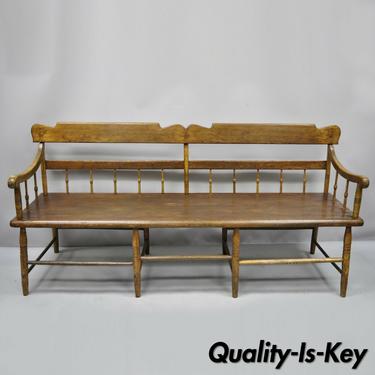 19th C. Antique American Colonial Spindle Back Pine Wood 8 Leg 72" Long Bench