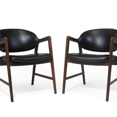Mid Century Danish Walnut Arm Chairs in Black