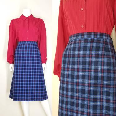 Vintage Pendleton Plaid Skirt, Medium / Blue Plaid Pencil Skirt / 80s Wool Skirt / Warm Winter Skirt 32&quot; Waist / Straight Midi Office Skirt 