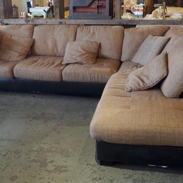 Brown Leather Backed Taupe Sectional