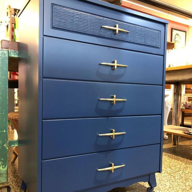                   Navy midcentury chest of drawers: 42H 32W 17D