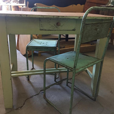 Antique Hungarian/French Farm table, desk, chippy paint base; top is reclaimed (Chairs excluded) - LOCAL Pick up ONLY (shipping TBD) 