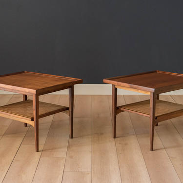 Pair of Mid Century Walnut Two-Tier Drexel Declaration End Tables 