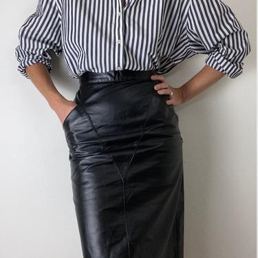 vintage high waisted fitted leather skirt with pockets medium 