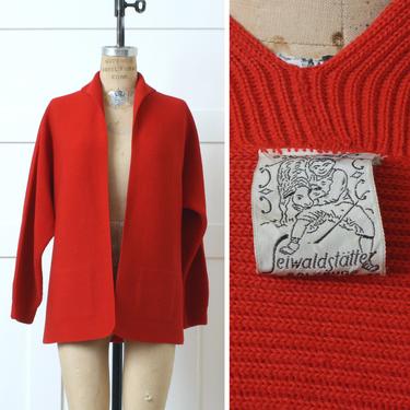 unique vintage 1950s cardigan • bold red minimalist MCM wool dolman sleeve sweater 