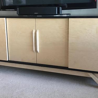 FREE SHIPPING ~ NEW Hand Built Mid Century Inspired Buffet / Credenza. Black & Maple four door with Angled leg base. 