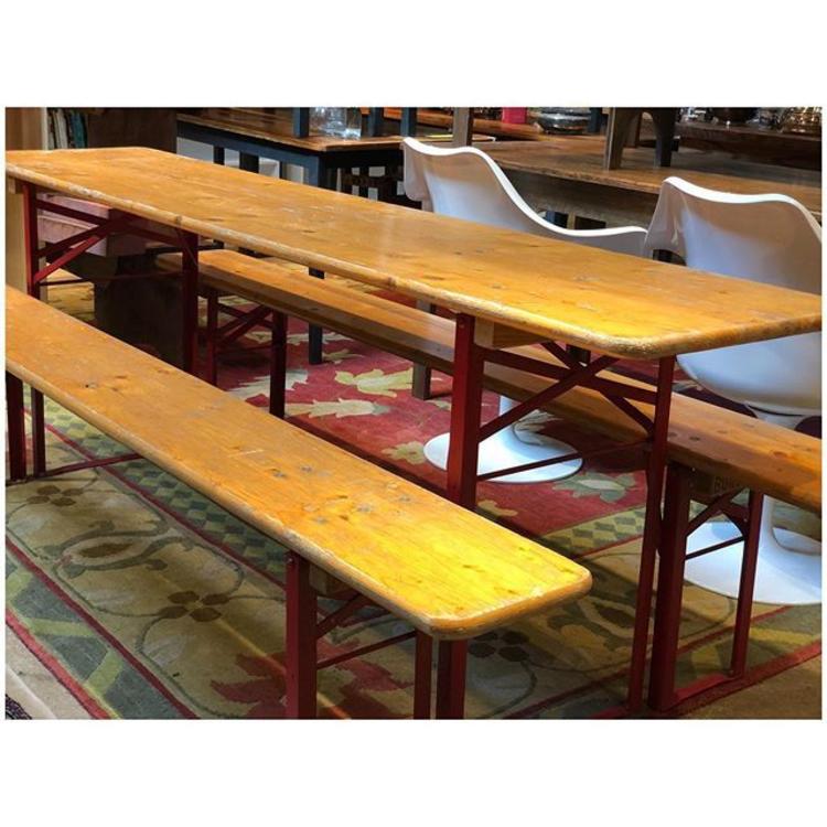 Vintage German beer garden table and benches set Table 86” l x 20 d x 30” Benches 86” l x 10” d x19” h
