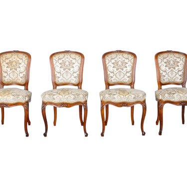 Antique Set of 4 French Louis XV Style Oak Dining Chairs 