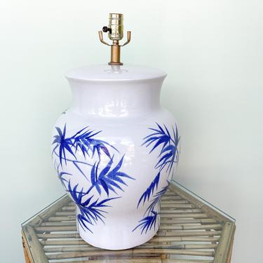 Large Blue And White Hand Painted Lamp