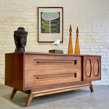 FUNKY + Low Mid Century MODERN Walnut CREDENZA / Dresser Burl Wood, c. 1960's 