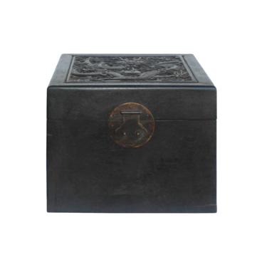 Chinese Brown Dimensional Relief Dragon Motif Square Storage Box Chest ws1048E 