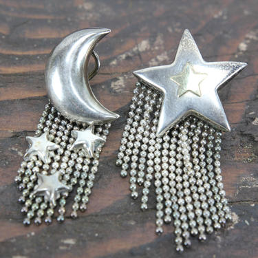 Sterling Silver Star and Moon Earrings 