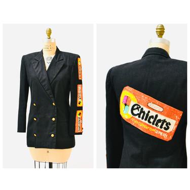 90s Vintage Black Sequin Jacket Blazer with Candy Chiclets Gum Sequin Patch Jacket By Jeanette Kastenberg Pop Art Sequin Jacket Medium 