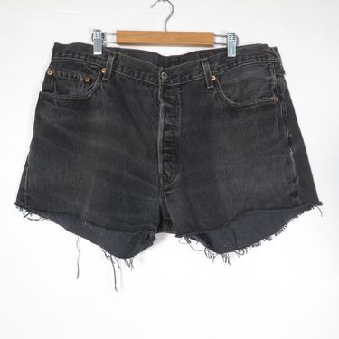 Vintage 90s Plus Size Levis 501 Black Denim Cut Off Shorts Size 38 Waist 