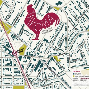 Takoma Park, Maryland/Takoma, Washington, DC, neighborhood 11x17 map print by WildPlacesPrints