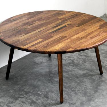 Large 34&quot; Round Walnut Coffee Table - Classic Mid Century Modern Eames Style Design Boho Wood Furniture 