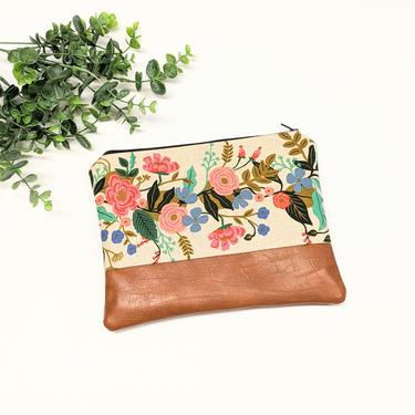 Rifle Paper Makeup Bag: English Garden Cream Floral Vine/ Travel Pouch/ Vegan Leather 