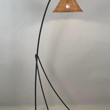 Slender Wrought Iron and Rattan 'Triade' Floor Lamp