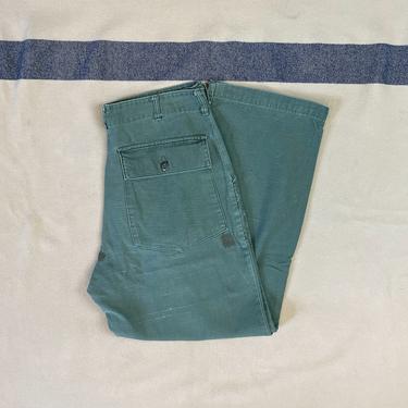 Size 27x28 Vintage 1960s US Army OG-107 Green Cotton Baker Fatigue Pants 