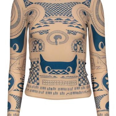 Maison Martin Margiela x H&M - Nude Fitted Tattoo Printed Long Sleeve Top Sz XS
