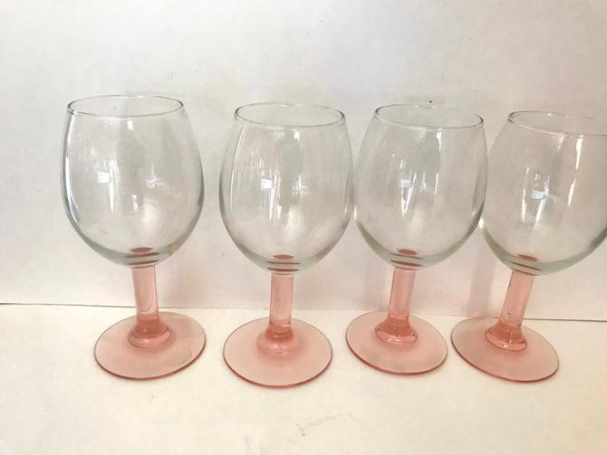 Vintage Large Pink Stem Wine Glasses Set of 4
