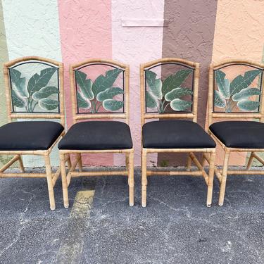 Set of Four Rattan Wrapped Banana Leaf Chairs