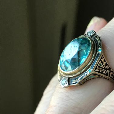 Antique Victorian Blue Topaz 14k Gold Ring 