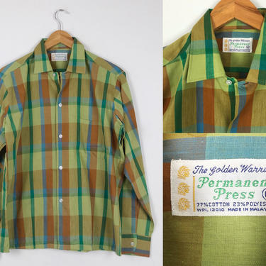 1960s Vintage Deadstock Plaid Button Down by The Golden Warrior - Size M by HighEnergyVintage