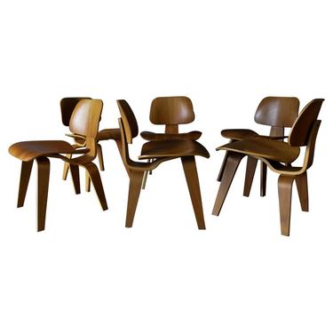 Set of 6 Walnut Eames for Herman Miller DCW Chairs