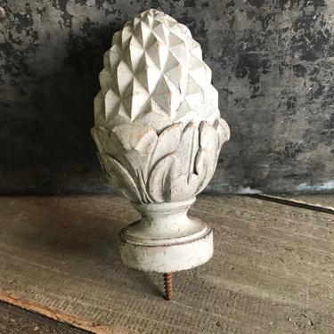 French Wood Finial, Hand Turned, Pineapple Pinecone Acorn Curtain Rod End Post, Beautiful Detail, Architectural, Chateau Decor 