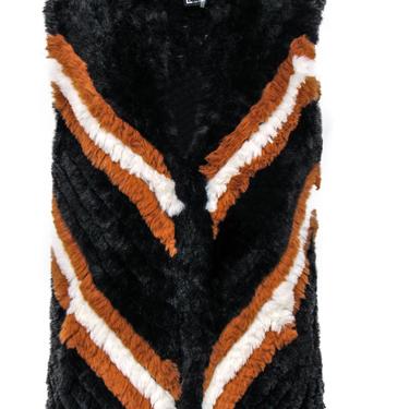 Love Token - Black, Brown & White Colorblocked Faux Fur Crochet Vest Sz M