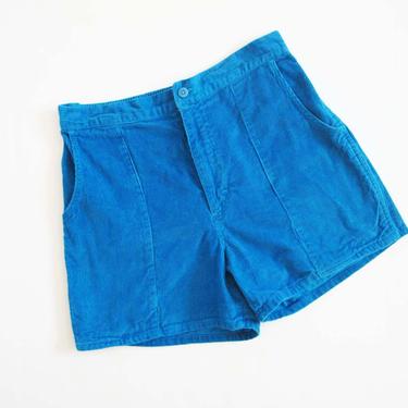 Vintage OP Style Corduroy Shorts M 29-34 - Turquoise Blue Cord Shorts - Vintage Unisex Shorts - High Waist Elastic Shorts 