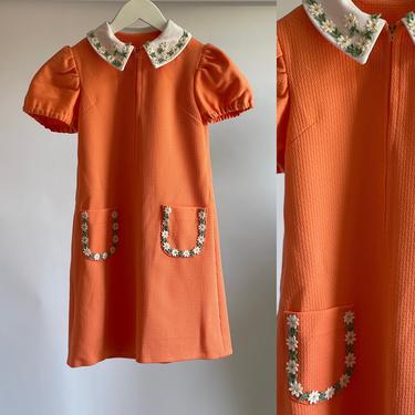 1960's Little Girl's Dress Peach with Rick Rack Accents 
