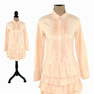 Tiered Ruffle Mini Dress XS, Long Sleeve Cotton Casual Short Prairie Cottagecore, Boho Clothes Women, 90s Y2K Vintage Clothing J Crew Size 0 