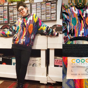 1990s Vintage Coogi Rainbow Knit Cotton Sweater - Men's Large by HighEnergyVintage