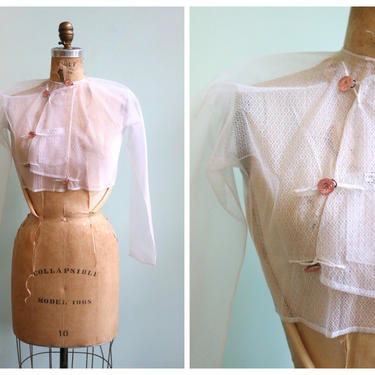Vintage 1930's Sheer White Cropped Blouse | Size Small 
