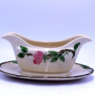 vintage Franciscan Desert Rose gravy or sauce boat with attached under plate 