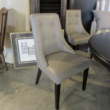 SET OF SIX FAUX GREY LEATHER DINING CHAIRS