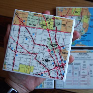 1979 Detroit Michigan Map Coaster Set of 4. Detroit Map. City Décor Michigan. Gift Housewarming. Detroit Gift. Office Decor. Motor City. 