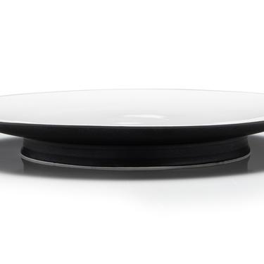 Off White and Black Porcelain Dinner Plate on Pedestal