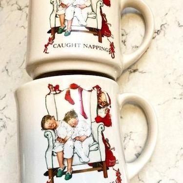 Set of 2 Vintage &quot;Caught Napping&quot; Hallmark Cards Mugs Circa 1980s, Antique Mugs Set for the Holidays by LeChalet