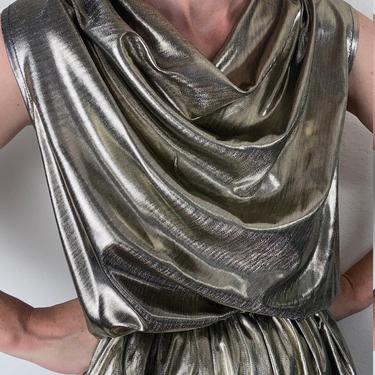 vintage metallic silver sleeveless romper / gold jumpsuit size large 
