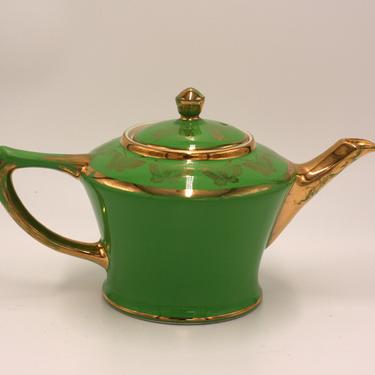 vintage Hall green teapot with gold butterflies 